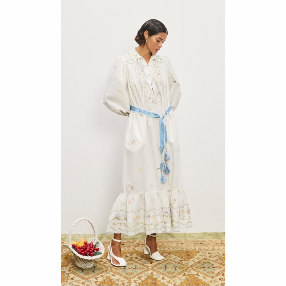 NWT Alemais embroidered ruffled dress US 6